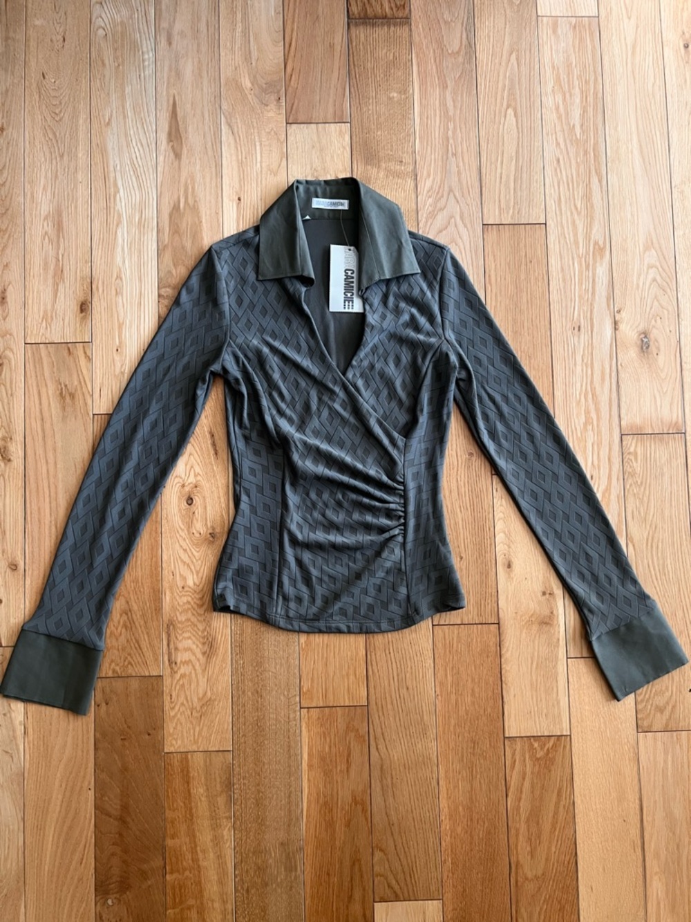 NEW NaraCamicie Women's Dark Green Collared Wrap Style Long Sleeve Top Size XS